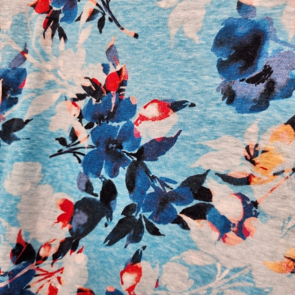 J. Jill Love Linen Blue Floral Boxy Top Tee Short Sleeve Womens Size Large - Picture 2 of 5